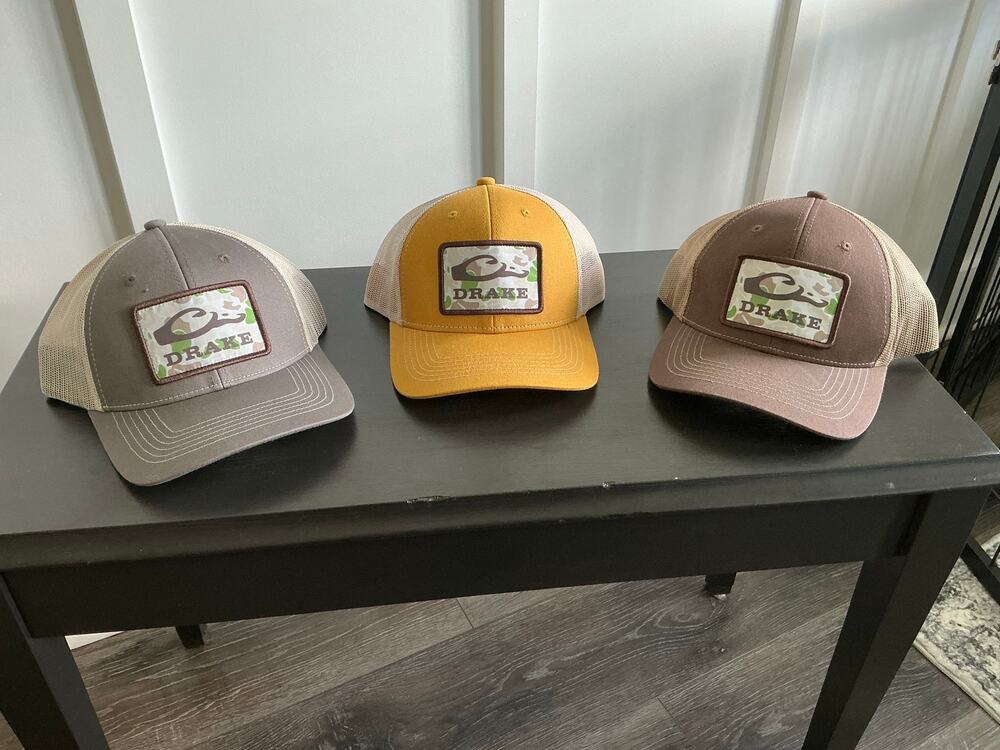 Lot of 3 NWT Drake Waterfowl Old School Patch Mesh Back Trucker Hats Caps